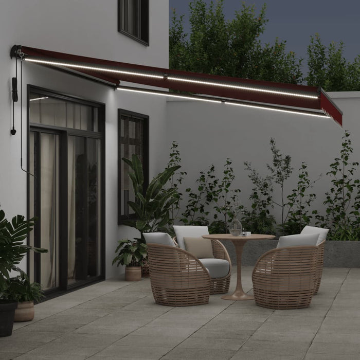 Automatic Retractable Awning with LEDs Burgundy 400x350 cm