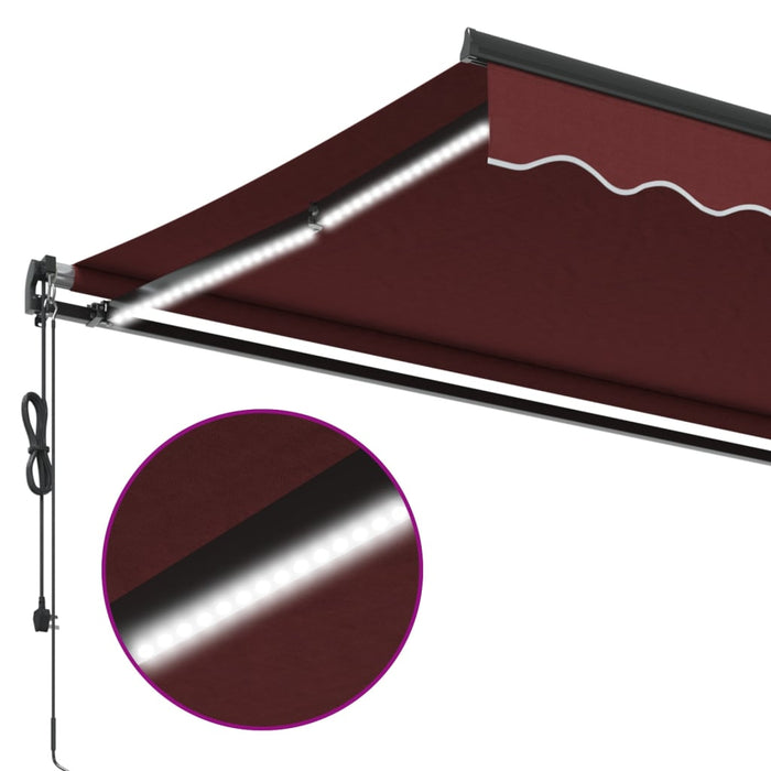 Automatic Retractable Awning with LEDs Burgundy 400x350 cm