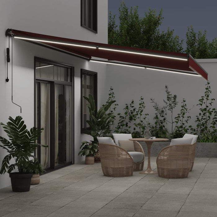 Automatic Retractable Awning with LEDs Burgundy 600x350 cm