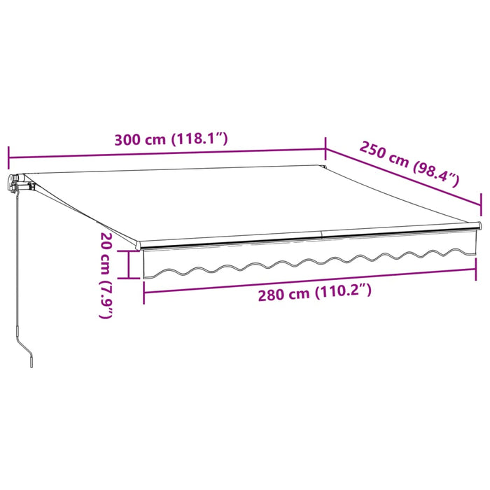 Manual Retractable Awning with LEDs Burgundy 300x250 cm