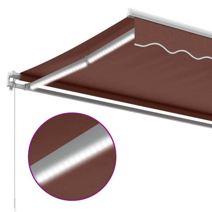 Manual Retractable Awning with LED Brown 400x300 cm