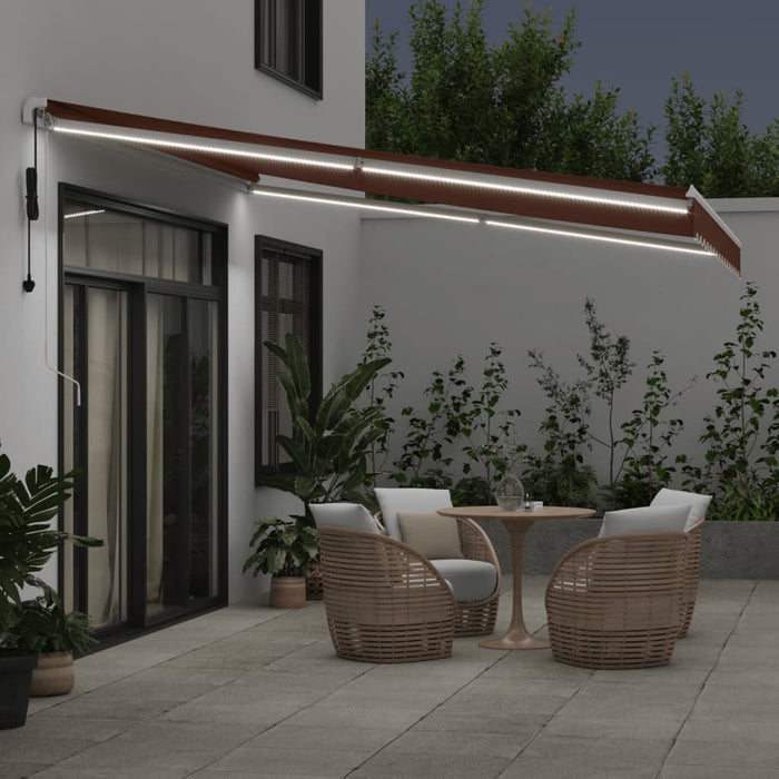 Automatic Retractable Awning with LED Brown 400x300 cm