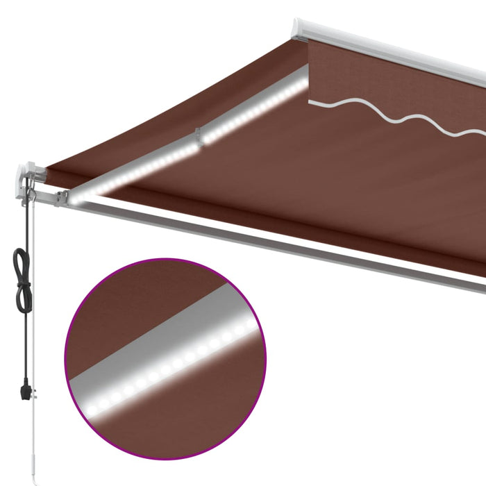 Automatic Retractable Awning with LED Brown 450x300 cm