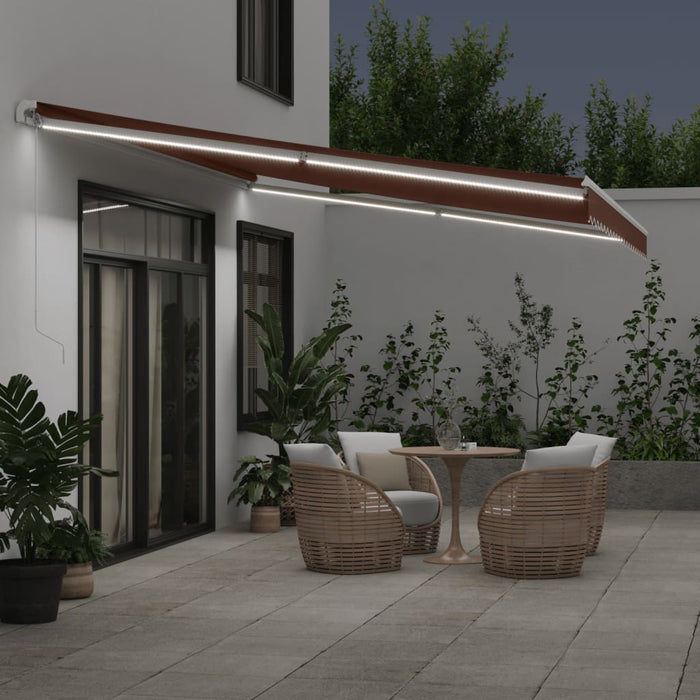 Manual Retractable Awning with LED Brown 500x300 cm