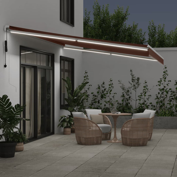 Automatic Retractable Awning with LED Brown 500x300 cm