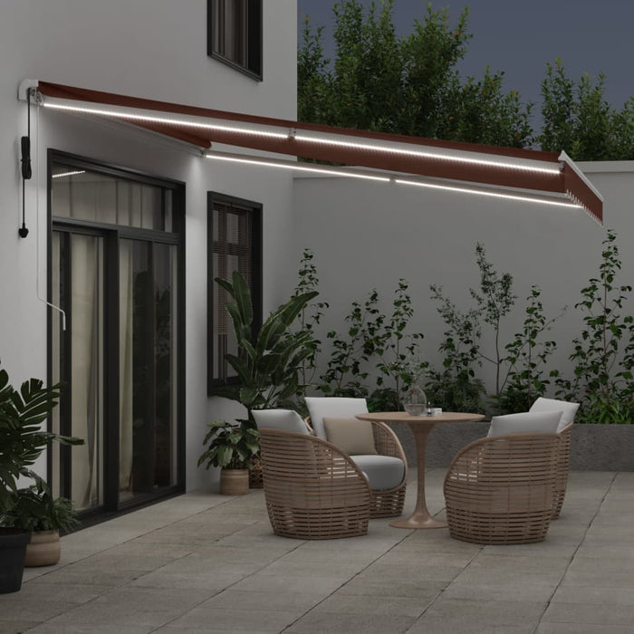 Automatic Retractable Awning with LED Brown 400x350 cm