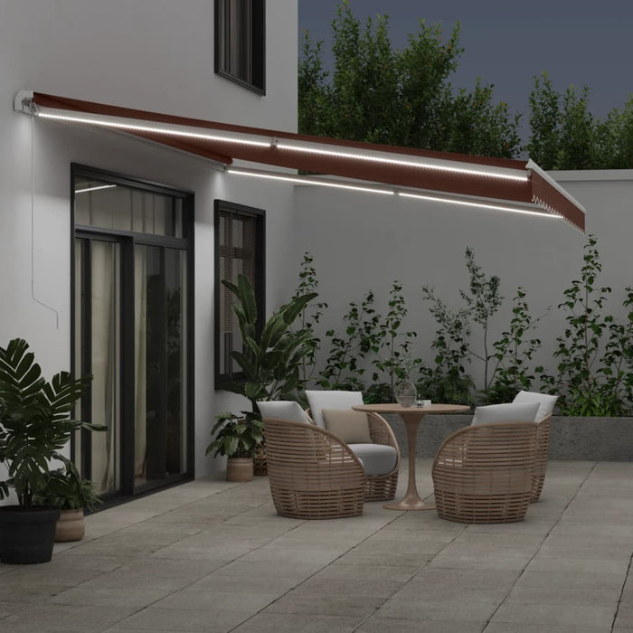 Manual Retractable Awning with LED Brown 500x350 cm