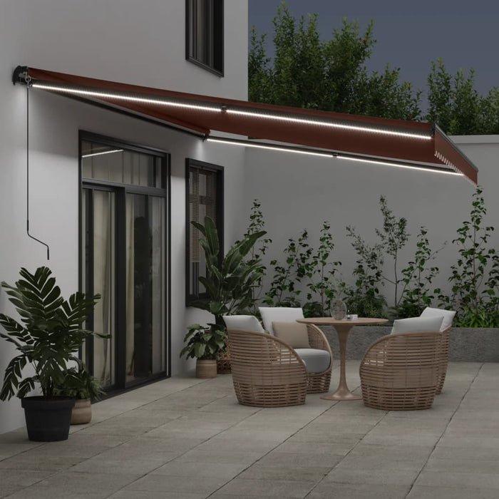 Manual Retractable Awning with LEDs Brown 600x350 cm