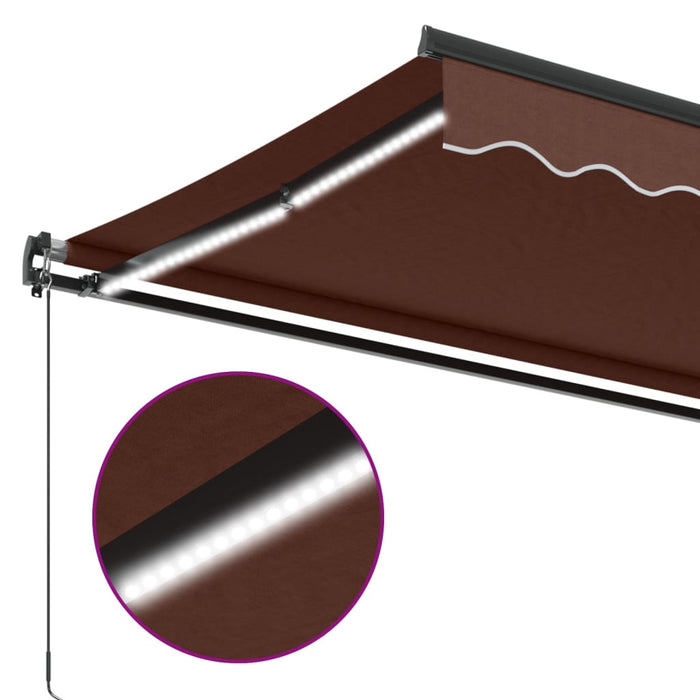 Manual Retractable Awning with LED Brown 300x250 cm