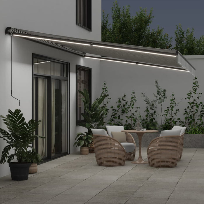 Manual Retractable Awning with LEDs Anthracite&White 600x350 cm