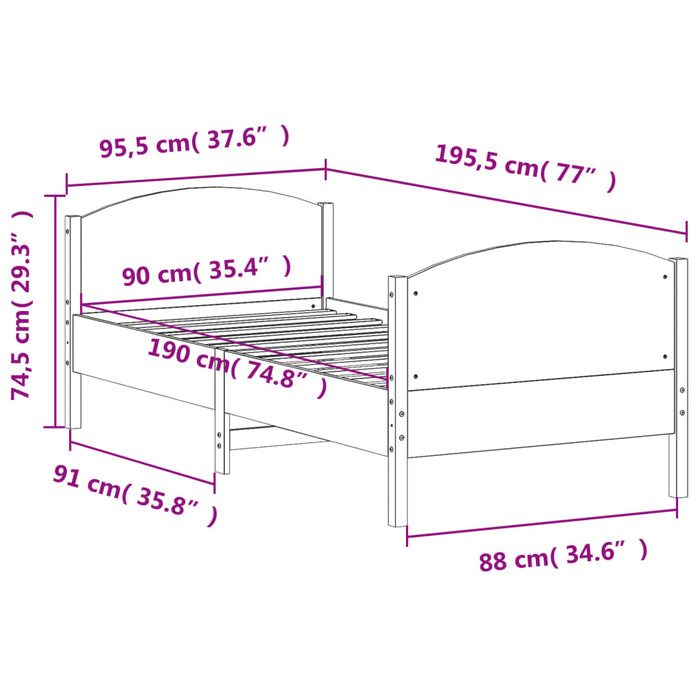 Bed Frame without Mattress White 90x190 cm Single Solid Wood Pine