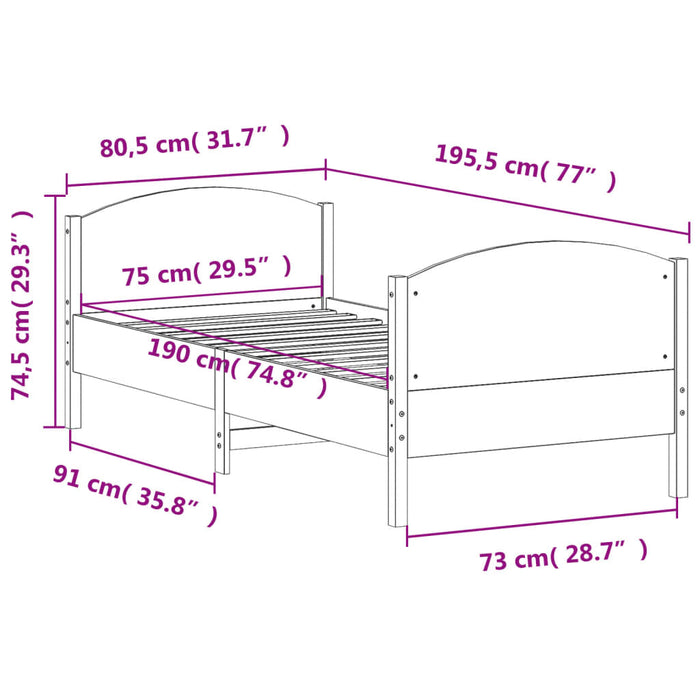 Bed Frame without Mattress White 75x190 cm Small Single Solid Wood Pine