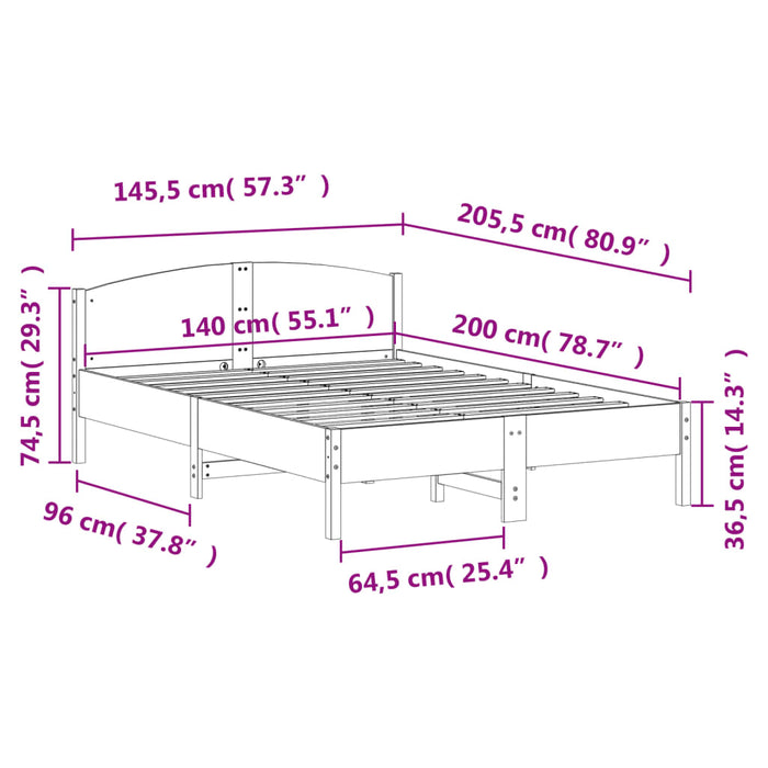 Bed Frame without Mattress 140x200 cm Solid Wood Pine