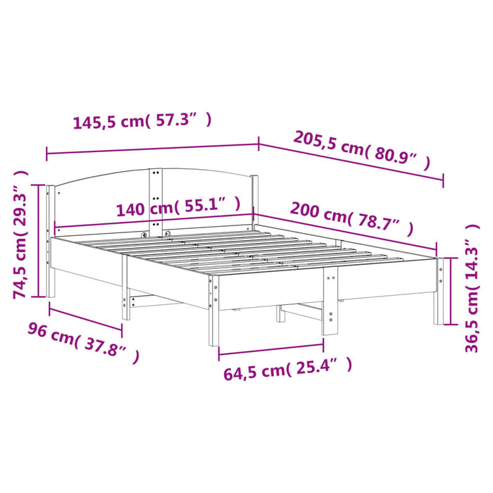 Bed Frame without Mattress White 140x200 cm Solid Wood Pine