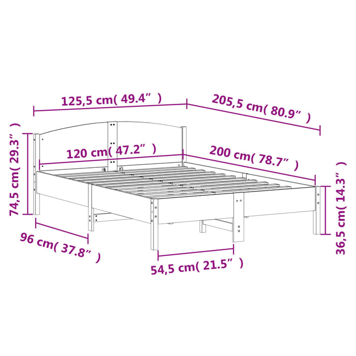 Bed Frame without Mattress White 120x200 cm Solid Wood Pine