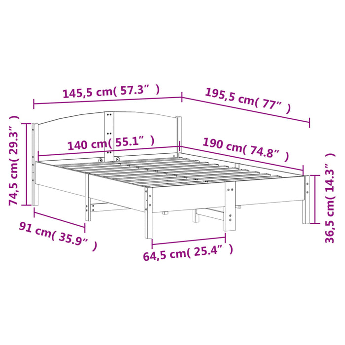 Cadru Pat fara Saltea Alb 140x190 cm Lemn Masivul Pin