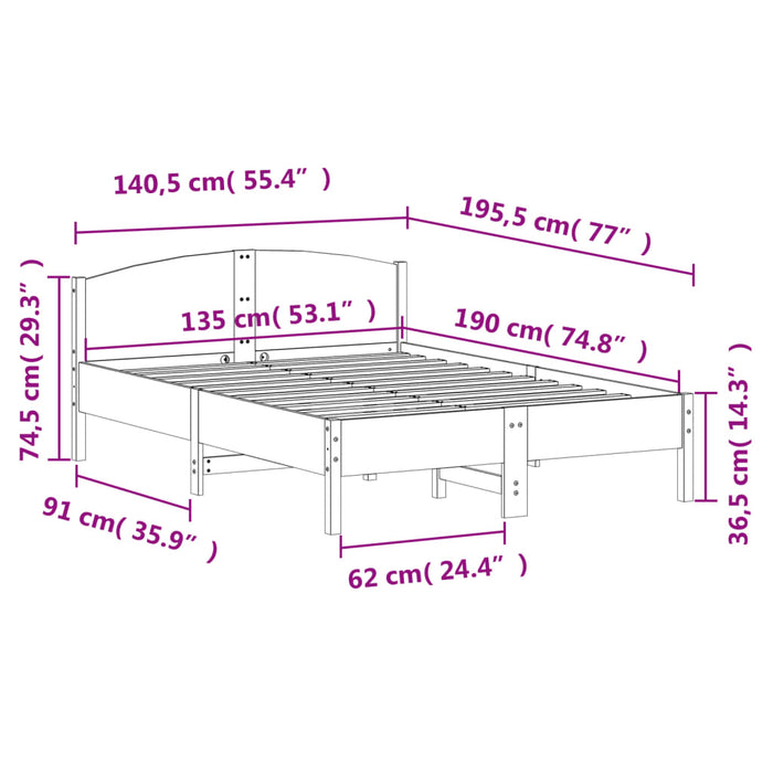 Bed Frame without Mattress 135x190 cm Double Solid Wood Pine