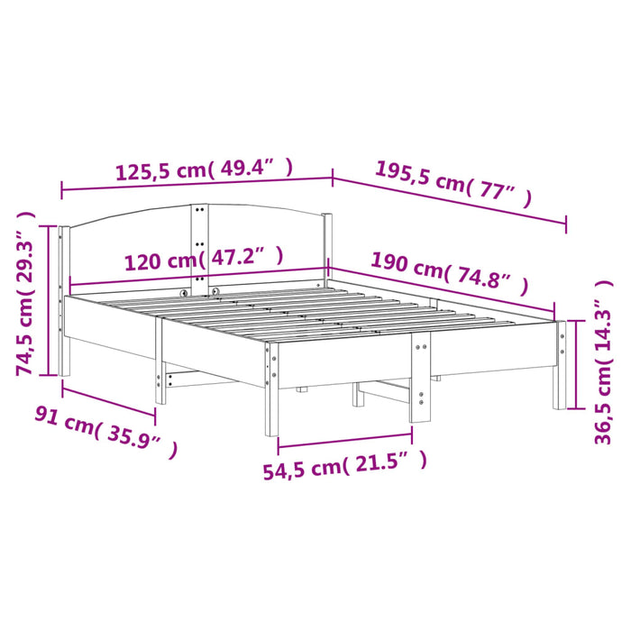 Cadru Pat fara Saltea Alb 120x190 cm Mic Dublu Lemn Masivul Pin