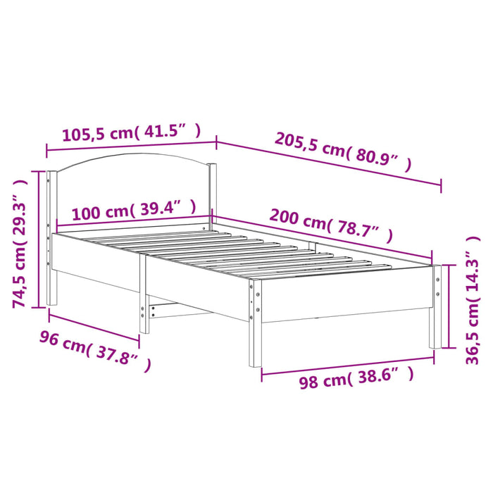 Bed Frame without Mattress White 100x200 cm Solid Wood Pine