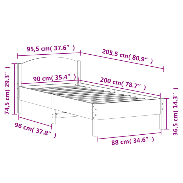 Cadru Pat fara Saltea Alb 90x200 cm Lemn Masivul Pin