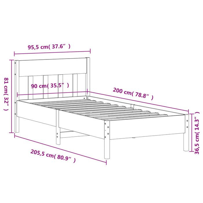 Cadru Pat Fara Saltea Ceara Maro 90x200 cm Lemn Masivul Pin