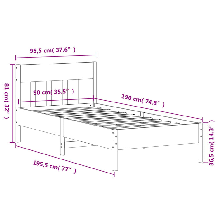 Cadru Pat Fara Saltea Ceara Maro 90x190 cm Lemn Masivul Unic Pin