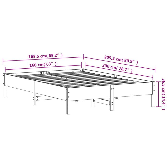 Bed Frame without Mattress White 160x200 cm Solid Wood Pine