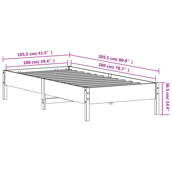 Cadru Pat fara Saltea Alb 100x200 cm Lemn Masivul Pin