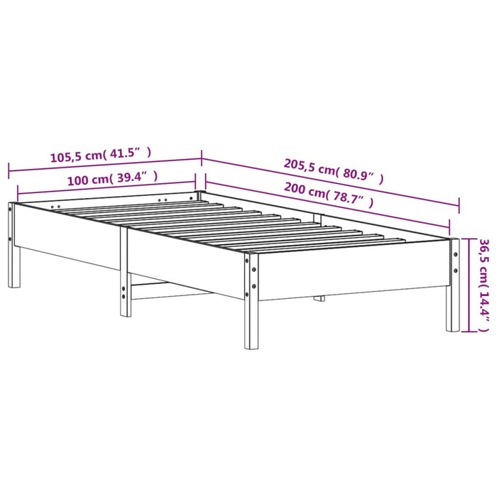 Bed Frame without Mattress Wax Brown 100x200 cm Solid Wood Pine