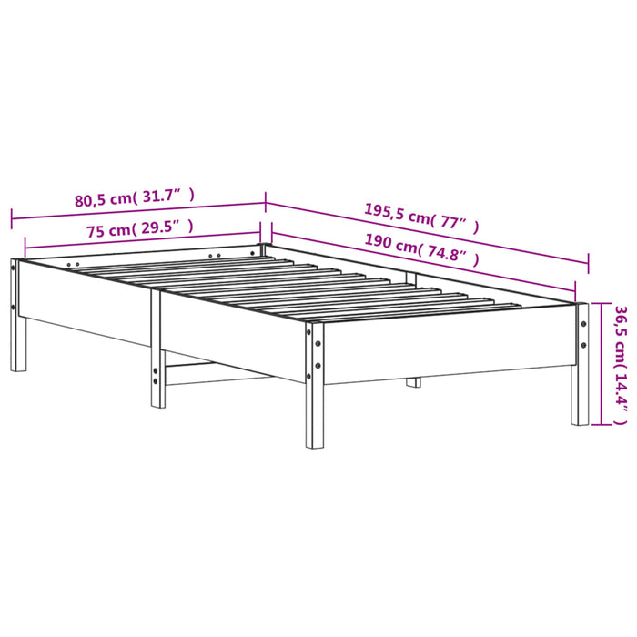 Cadru Pat fără Saltea Ceară Maro 75x190 cm Mic Single Lemn Mass Pin