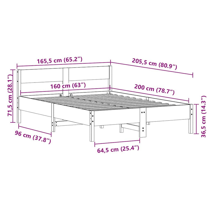 Cadru Pat fara Saltea Alb 160x200 cm Lemn Masivul Pin