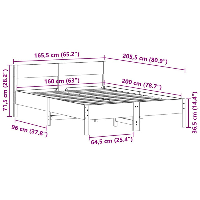 Cadru Pat Fara Saltea Ceara Maro 160x200 cm Lemn Masivul Pin