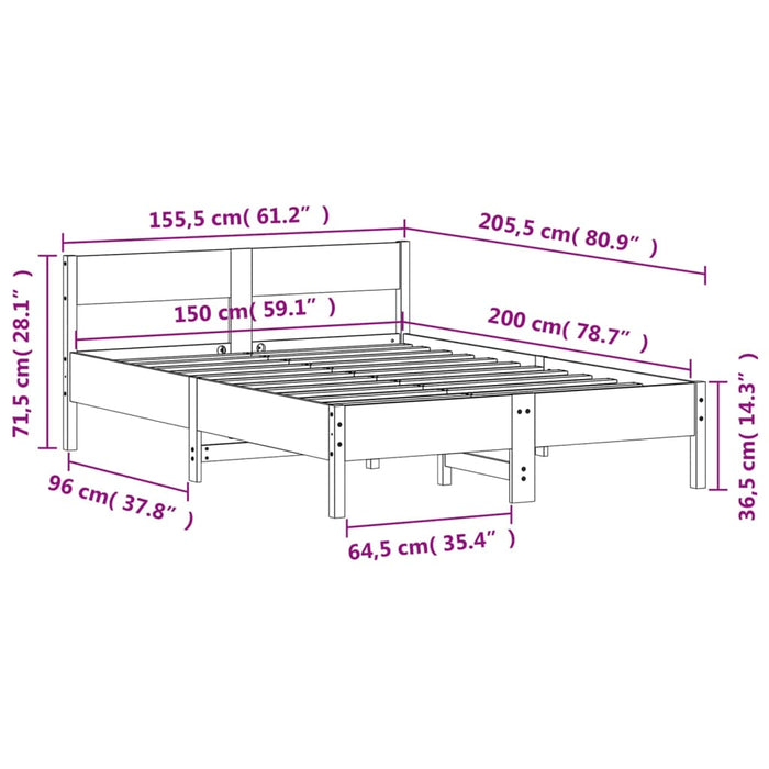 Рамка за легло без матрак 150x200 см King Size Масив Бор