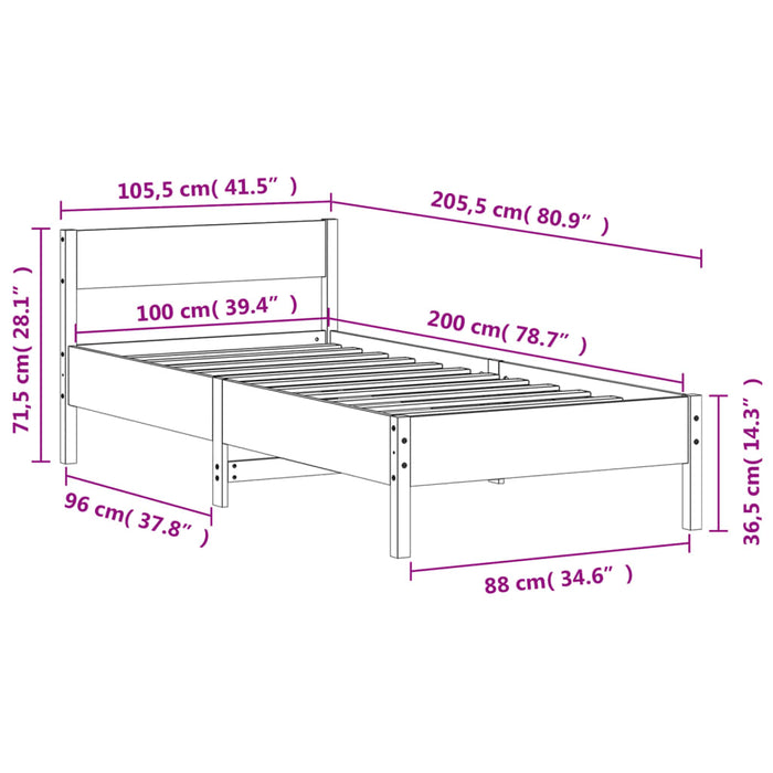 Bed Frame without Mattress White 100x200 cm Solid Wood Pine