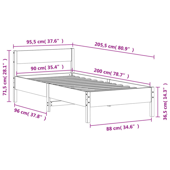 Cadru Pat fara Saltea Alb 90x200 cm Lemn Masivul Pin