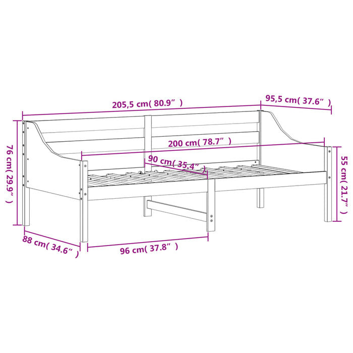 Day Bed without Mattress White 90x200 cm Solid Wood Pine