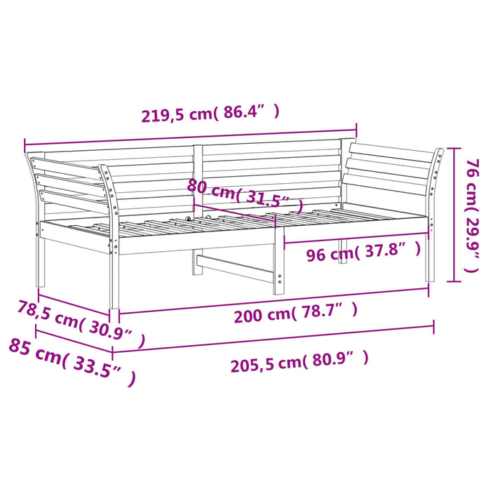 Pat de zi fara Saltea Ceara Maro 80x200 cm Lemn Masivul Pin