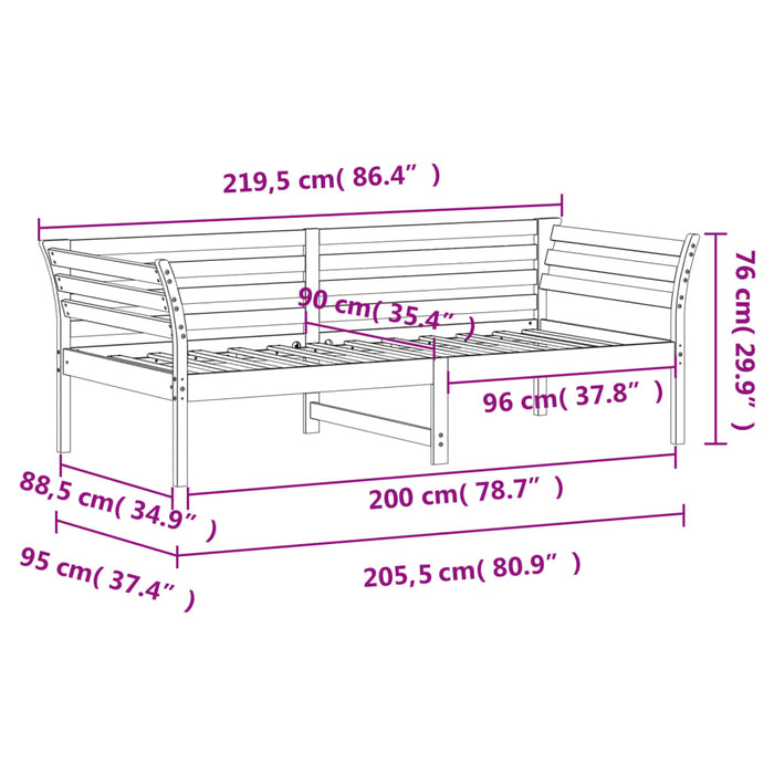 Day Bed without Mattress 90x200 cm Solid Wood Pine