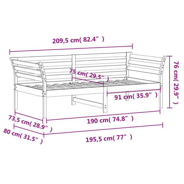 Pat de zi fara Saltea Alb 75x190 cm Mic Single Lemn Masivul Pin