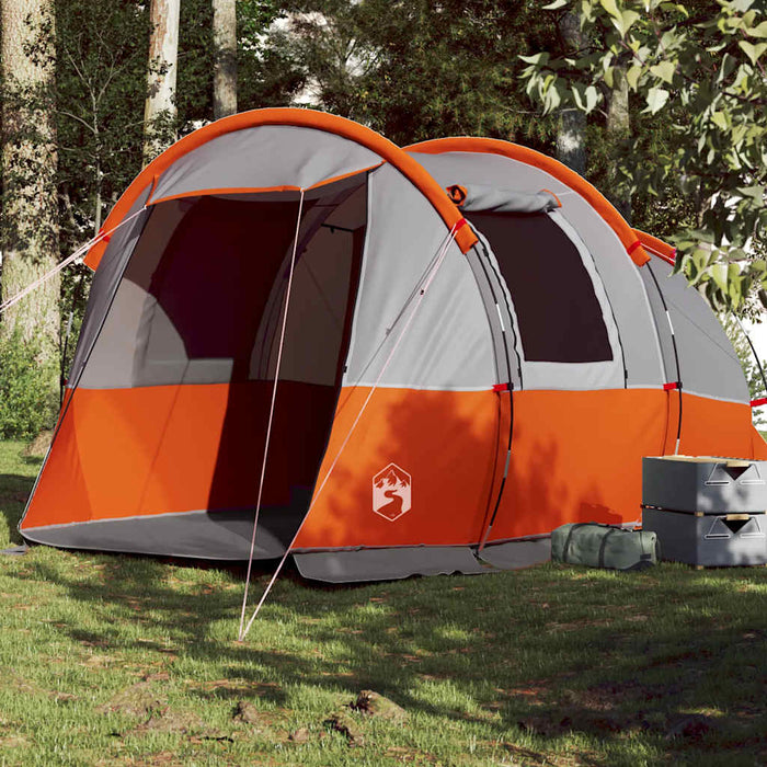 Camping Tent Tunnel 4-Person Grey and Orange Waterproof