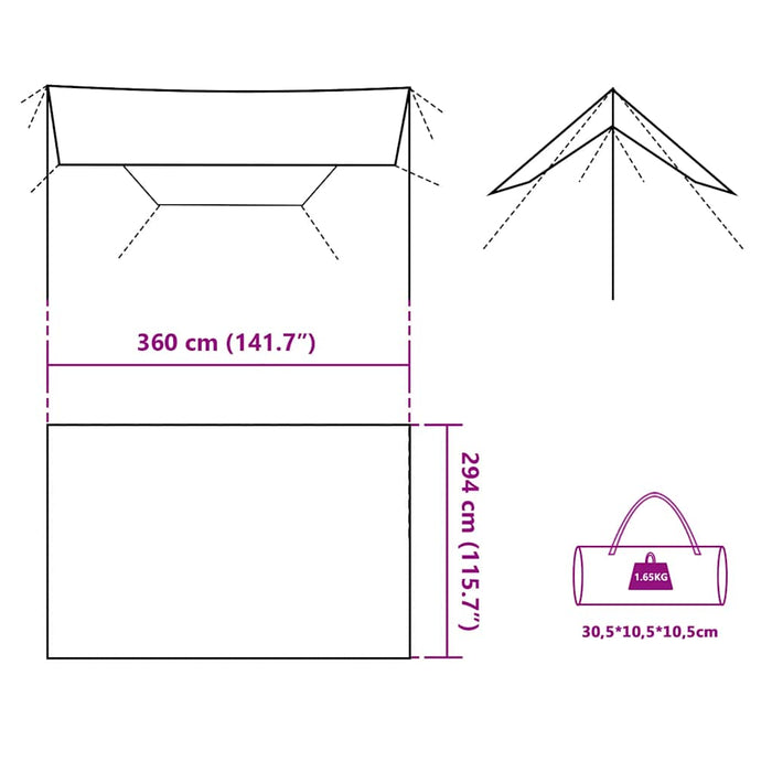 Camping Tarp Green 360x294 cm Waterproof