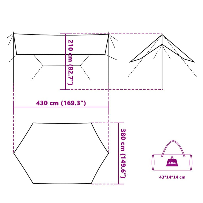 Camping Tarp Green 430x380x210 cm Waterproof