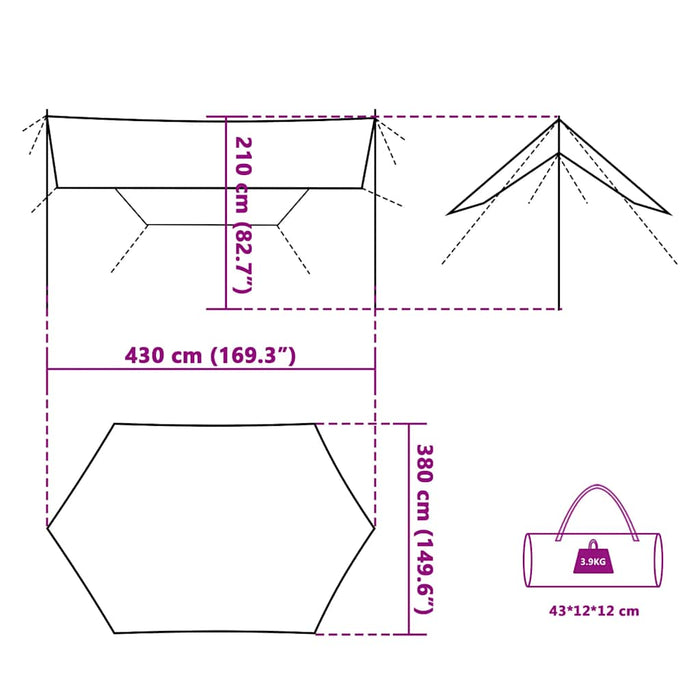 Camping Tarp Blue 430x380x210 cm Waterproof