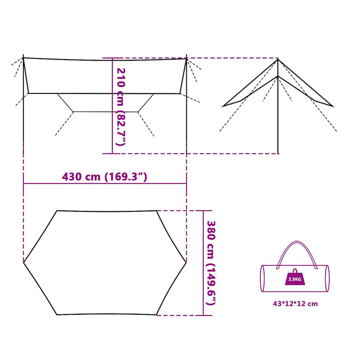 Camping Tarp Orange 430x380x210 cm Waterproof