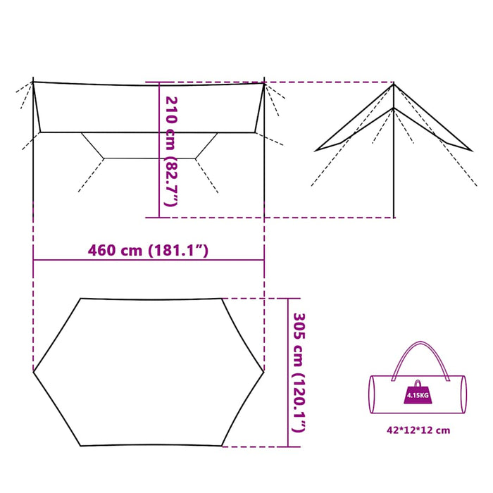 Camping Tarp Green 460x305x210 cm Waterproof