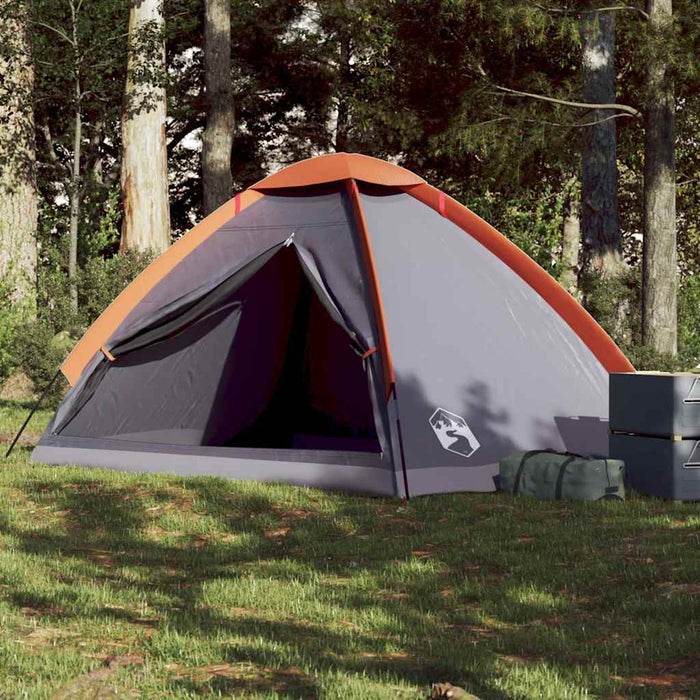 Camping Tent Dome 4-Person Grey and Orange Waterproof