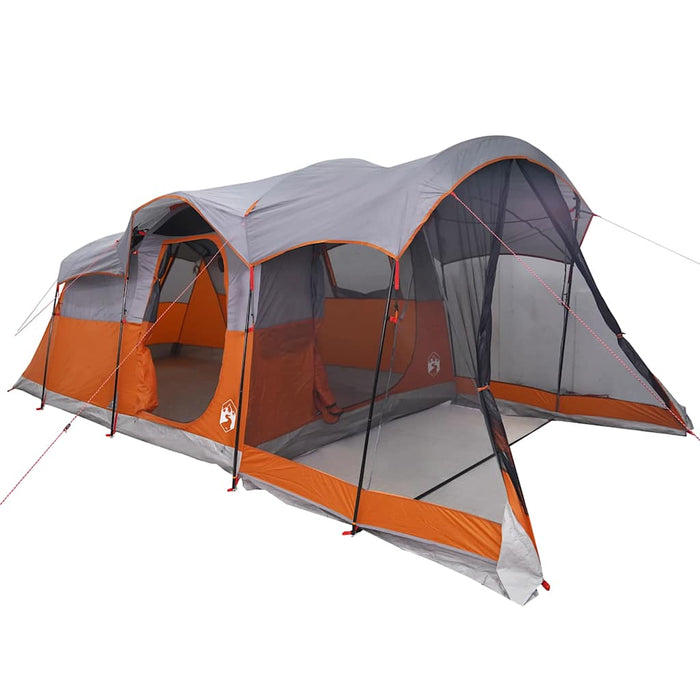 Family Tent Tunnel 8-Person Grey and Orange Waterproof