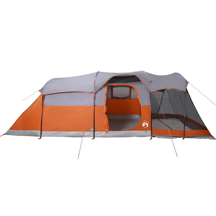 Family Tent Tunnel 8-Person Grey and Orange Waterproof