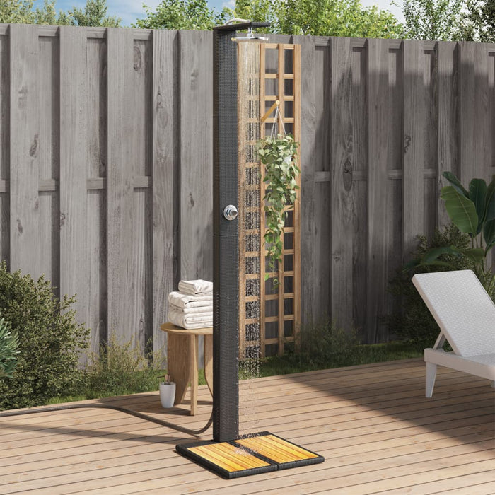 Outdoor Shower Black 50x55x224 cm Poly Rattan and Acacia Wood