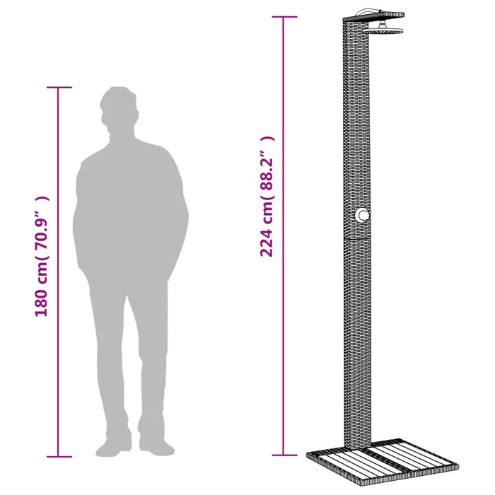Outdoor Shower Grey 50x55x224 cm Poly Rattan and Acacia Wood